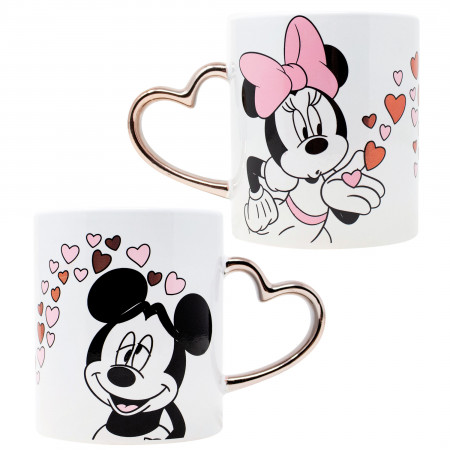 Minnie and Mickey Blowing Kiss Hearts 2-Pack 14oz Ceramic Mugs