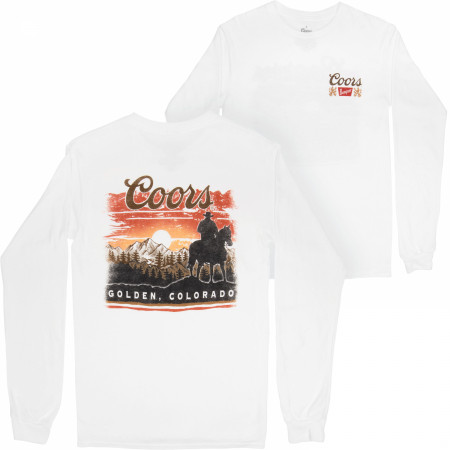 Coors Sunset in Golden Colorado Print Men's White Long Sleeve Shirt