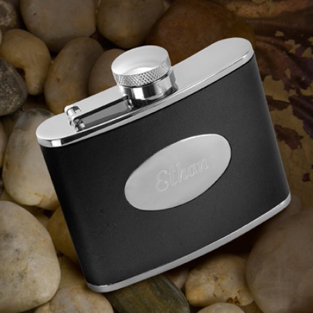 Personalized Leather Stainless Steel 4oz. Flask