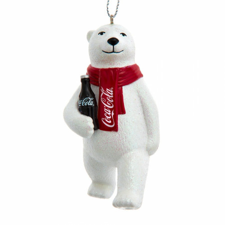 Coca-Cola Polar Bear with Red Scarf Holding a Coke Bottle Ornament